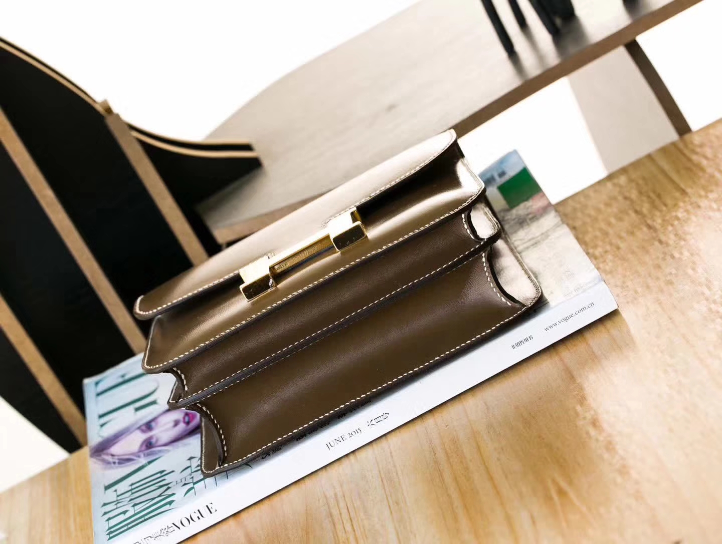 爱马仕康斯坦包 CK18大象灰Box牛皮空姐包Constance19cm 金扣