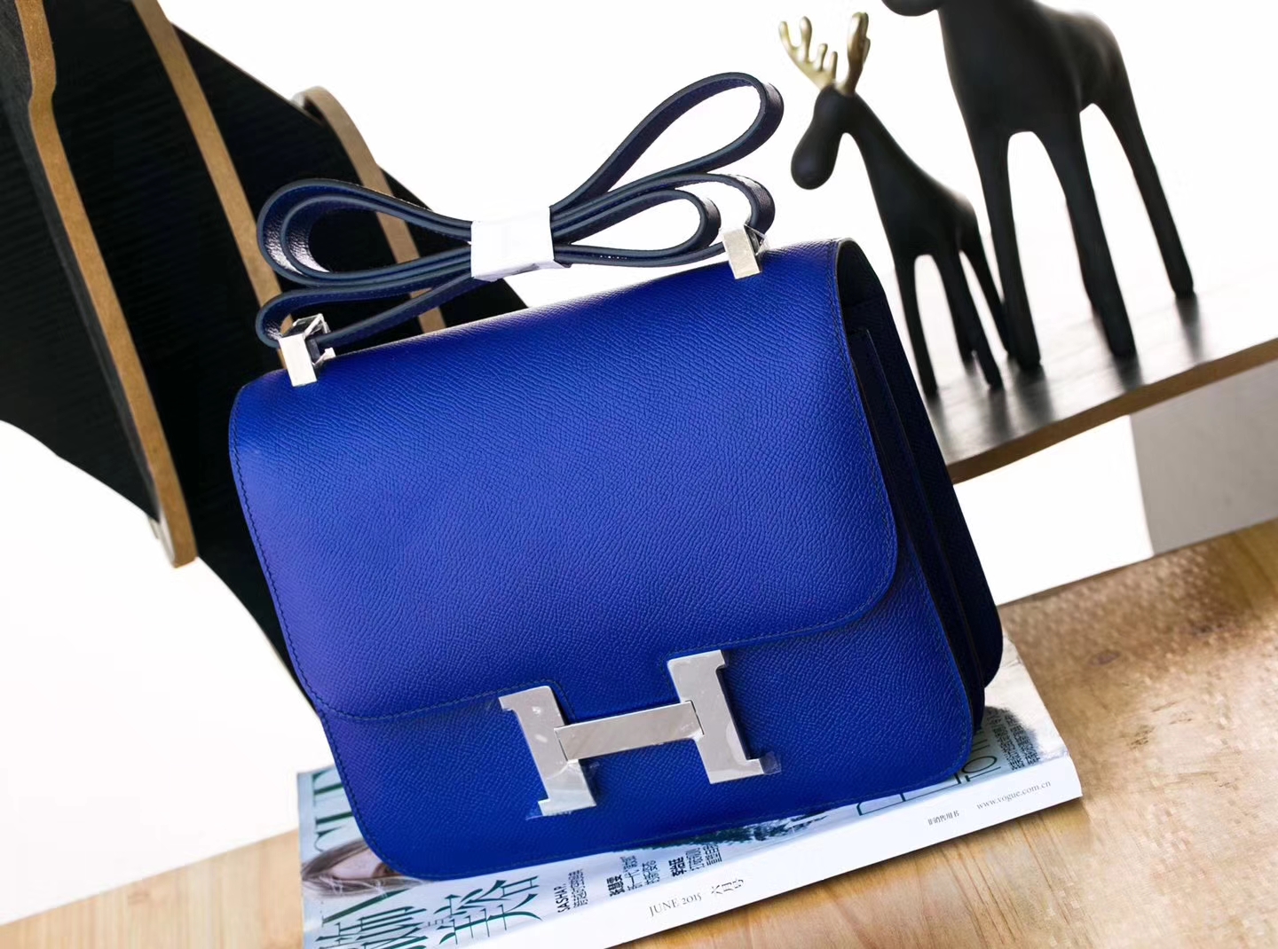 爱马仕空姐包 Hermes Constance24cm 7T电光蓝Epsom牛皮康斯坦包 银扣