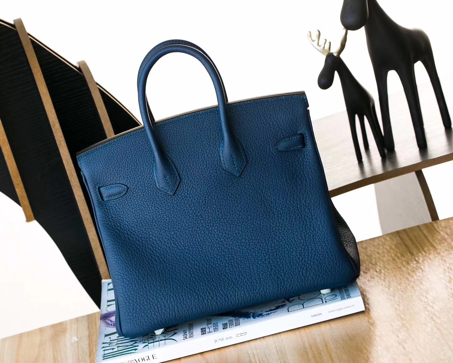 Hermes Birkin25cm 爱马仕CK73宝石蓝Togo牛皮铂金包 银扣