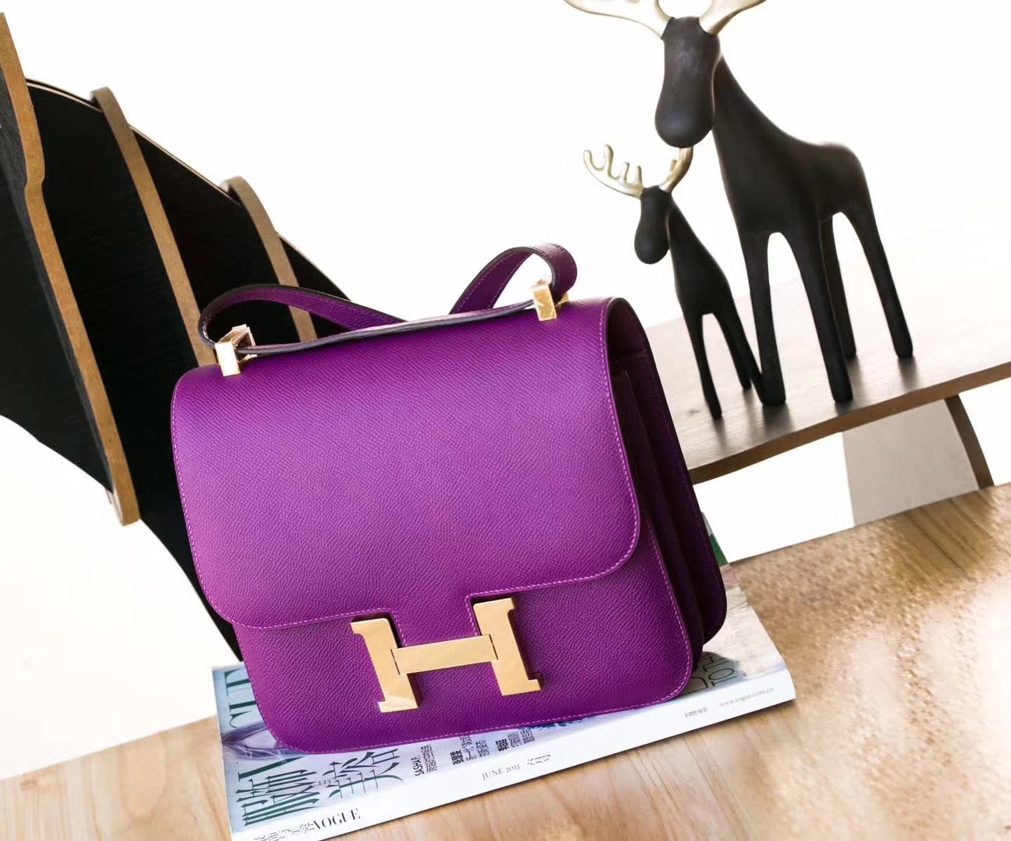 爱马仕康斯坦包尺寸 Hermes Constance24cm P9海葵紫Epsom牛皮 金扣