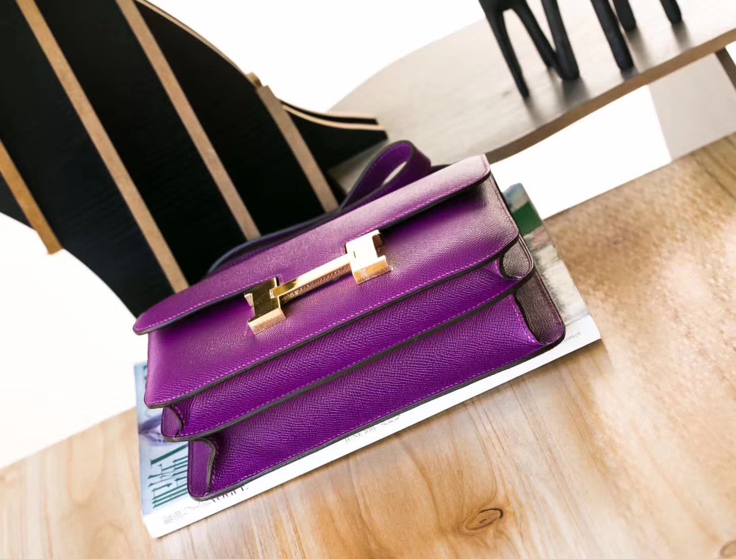 爱马仕康斯坦包尺寸 Hermes Constance24cm P9海葵紫Epsom牛皮 金扣