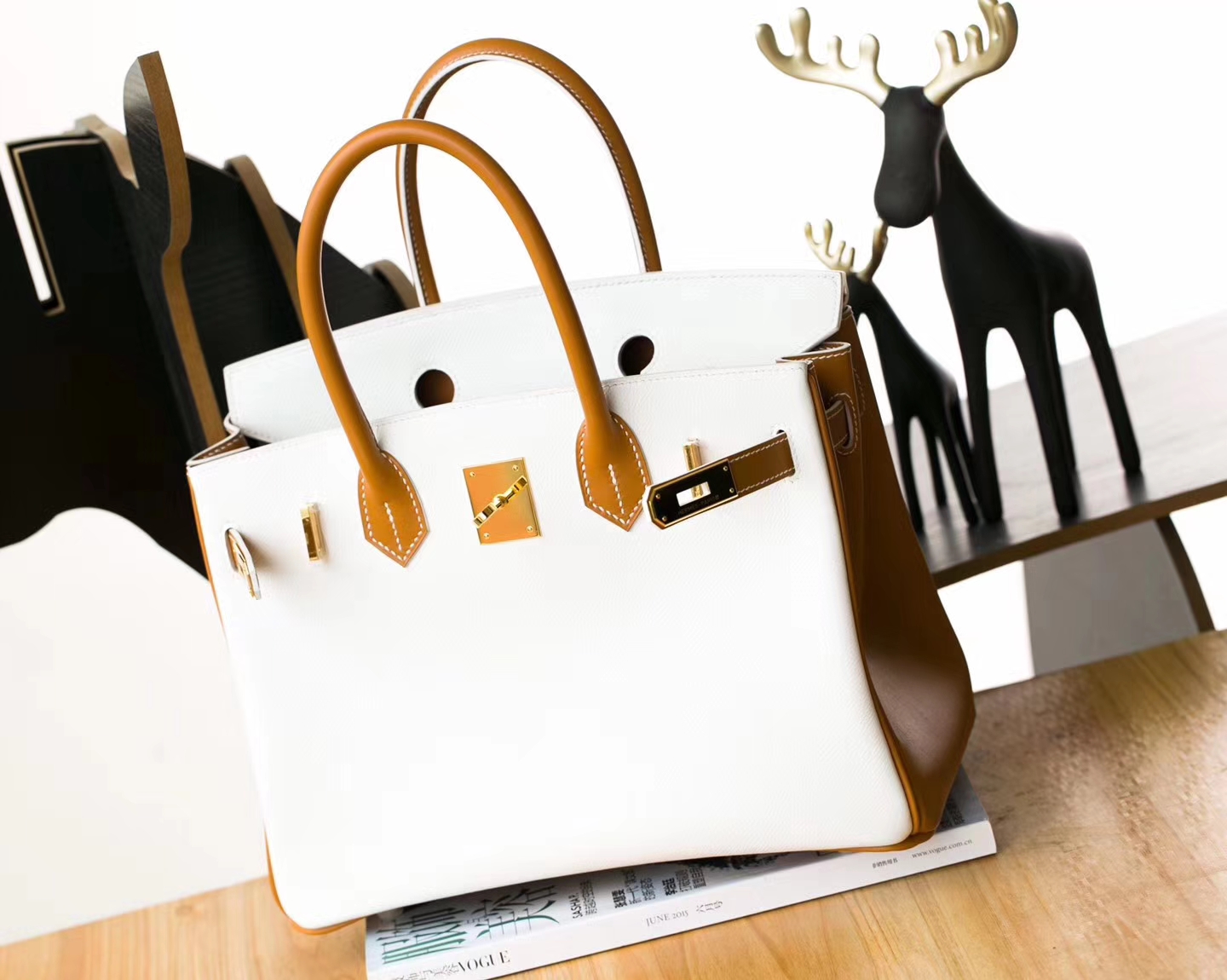 爱马仕铂金包价格 Hermes CK37金色Box牛皮拼白色Epsom牛皮Birkin30cm