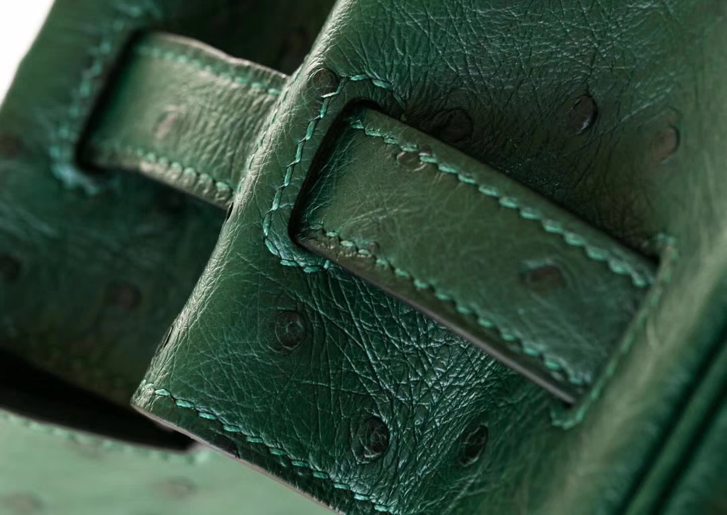 纯手工制作 Hermes爱马仕铂金包墨绿色顶级鸵鸟皮Birkin30cm 金扣