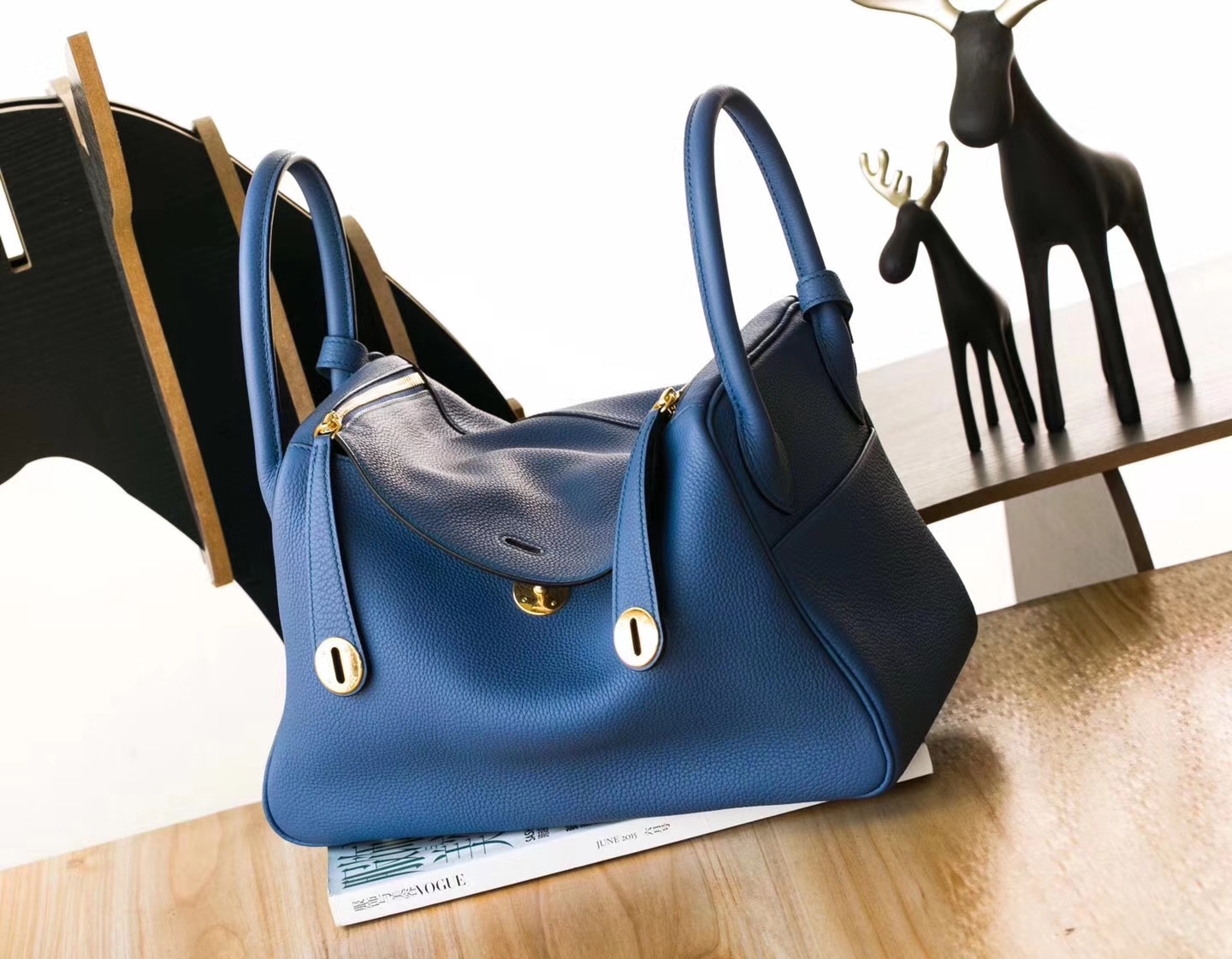 爱马仕Lindy女包 Hermes 2R玛瑙蓝拼4W海鸥灰Togo牛皮琳迪包30cm 金扣