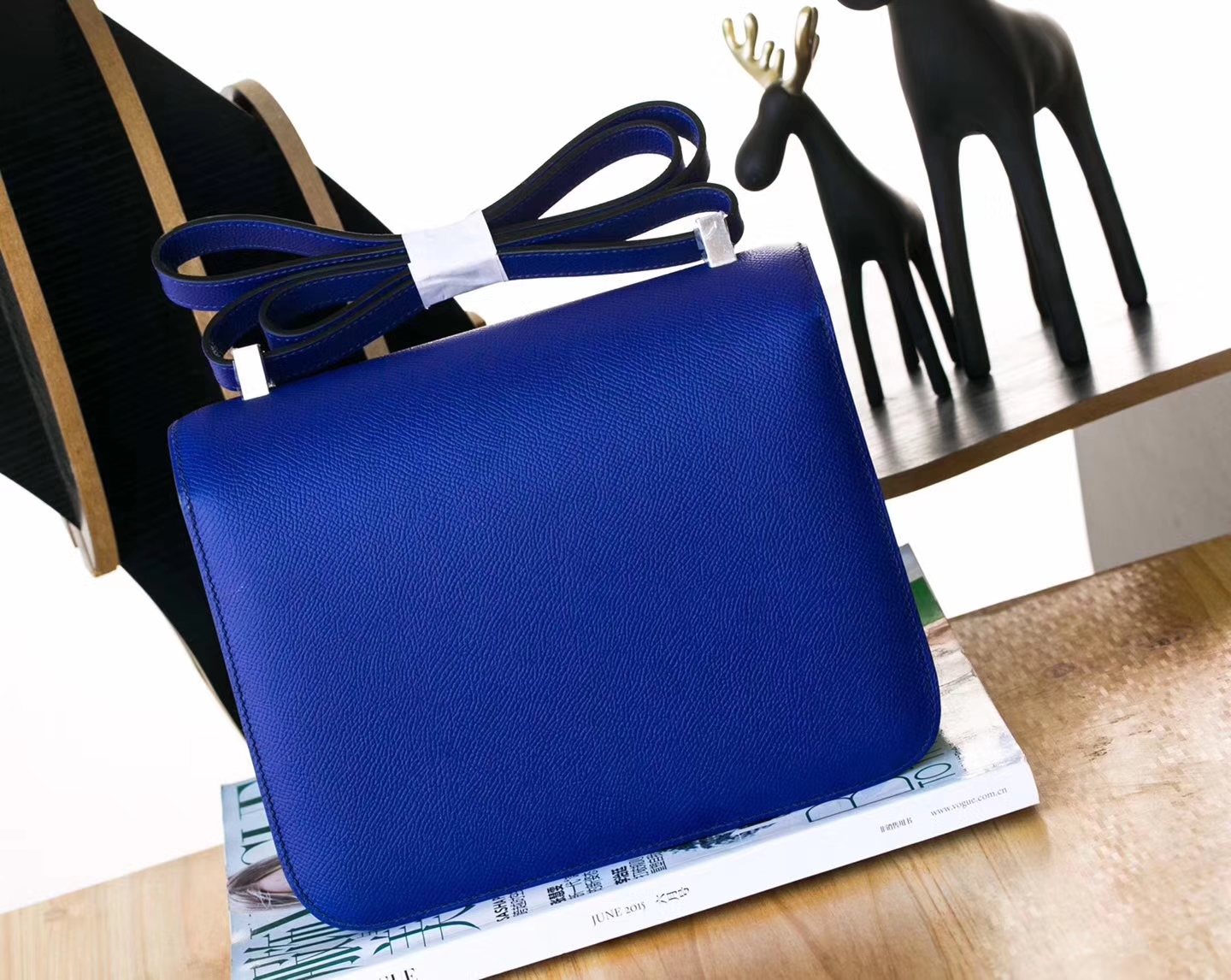 爱马仕空姐包 Hermes Constance24cm 7T电光蓝Epsom牛皮康斯坦包 银扣