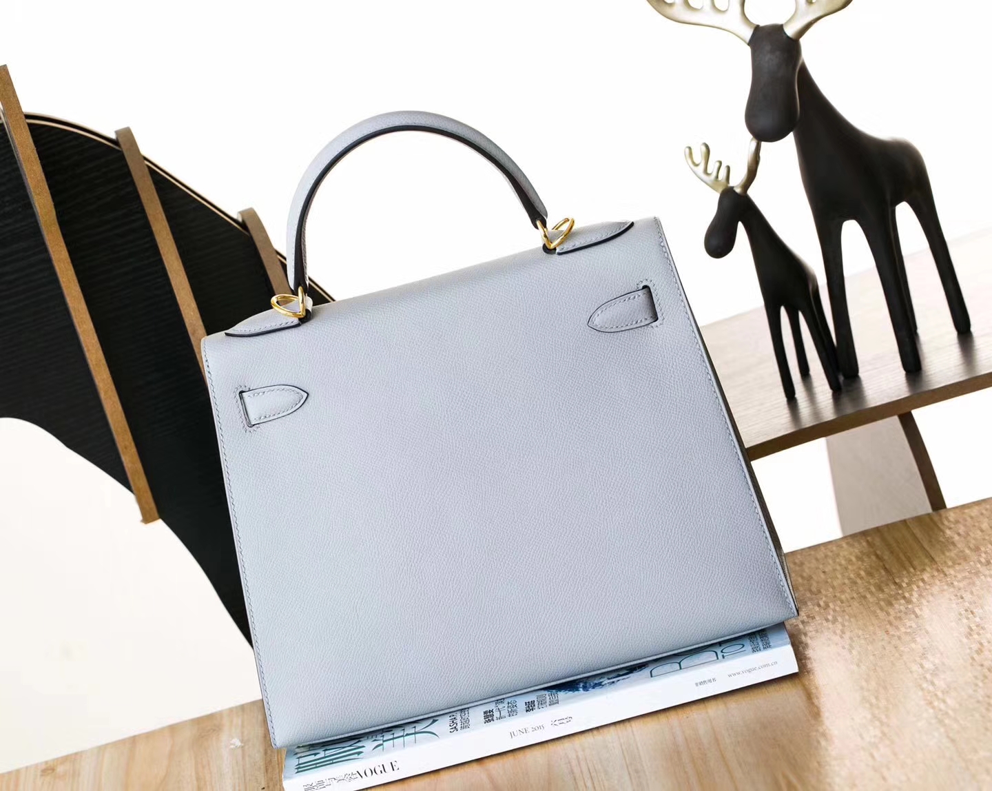 爱马仕Kelly女包 Hermes 8U冰川蓝原厂Epsom牛皮凯莉包 金扣