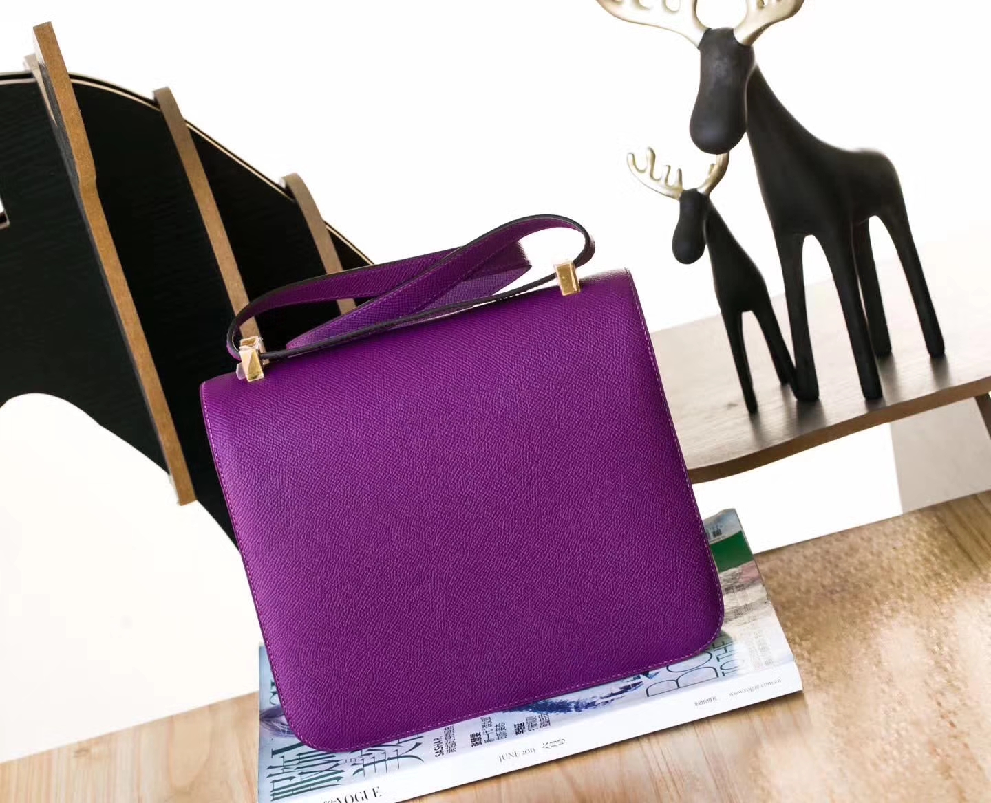 爱马仕康斯坦包尺寸 Hermes Constance24cm P9海葵紫Epsom牛皮 金扣