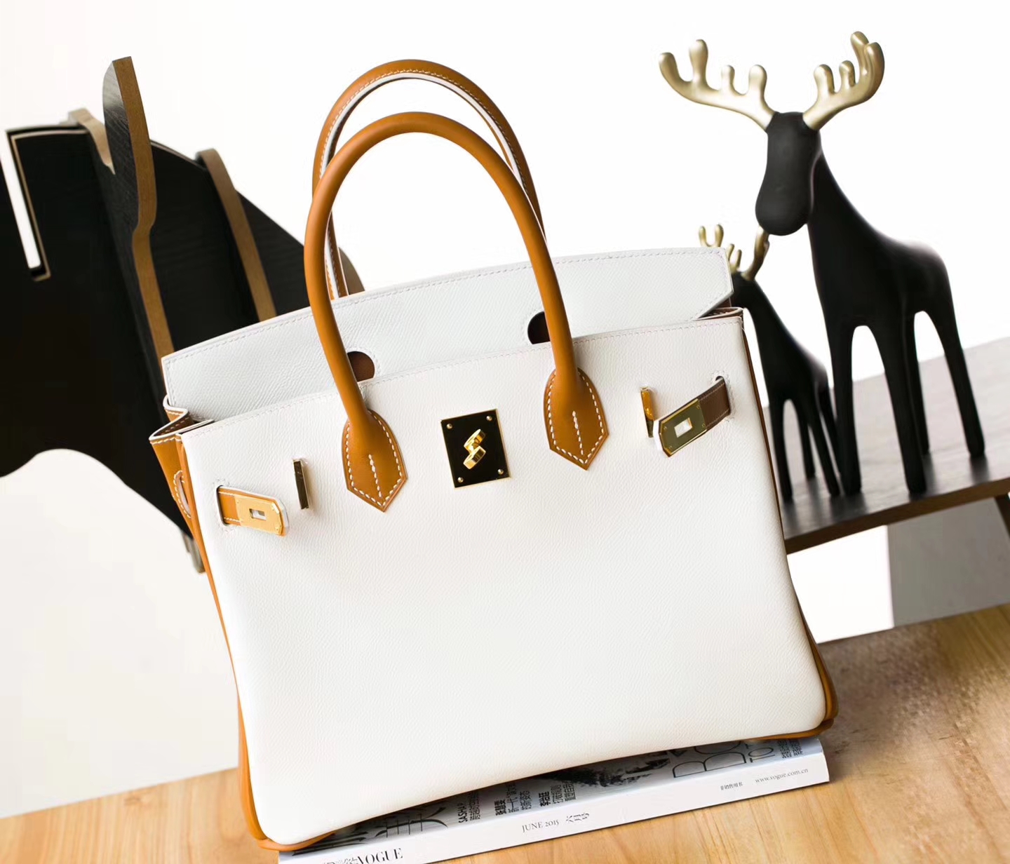 爱马仕铂金包价格 Hermes CK37金色Box牛皮拼白色Epsom牛皮Birkin30cm
