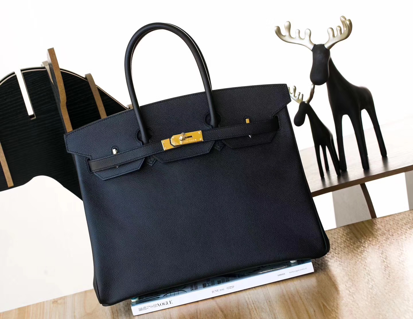 爱马仕铂金包尺寸 Hermes 89黑色epsom牛皮Birkin35cm包包 金扣