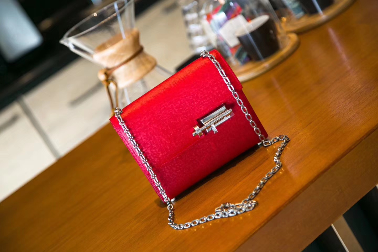 Hermes Verrou 17cm 爱马仕Q5国旗红epsom牛皮链条包单肩女包 银扣
