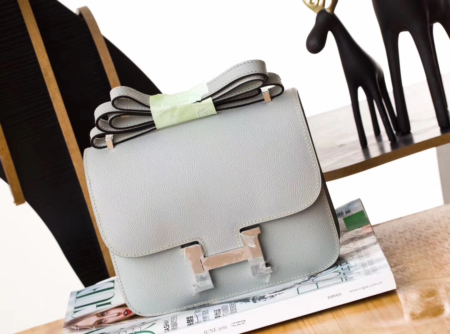 爱马仕康斯坦包 Hermes Constance24cm 8U冰川蓝原厂Epsom牛皮 银扣