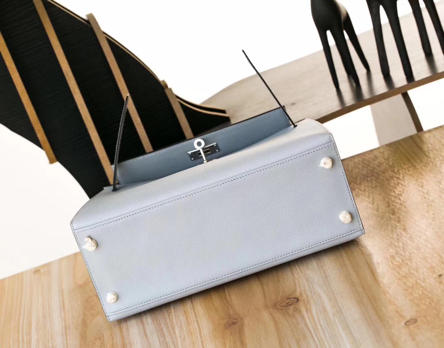 爱马仕凯莉包尺寸 Hermes Kelly28CM 8U冰川蓝原厂Epsom牛皮 银扣