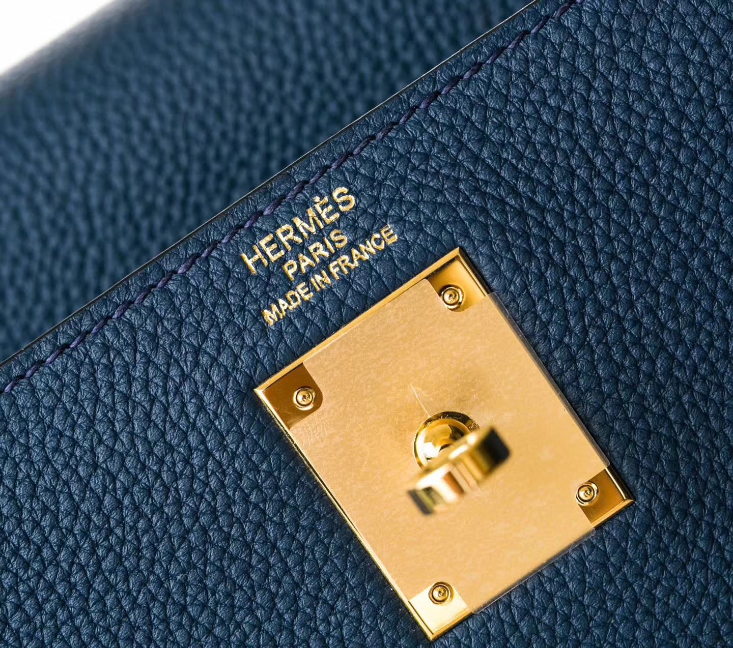 爱马仕凯莉包尺寸 Hermes Kelly32CM CK73宝石蓝顶级Togo牛皮 金扣
