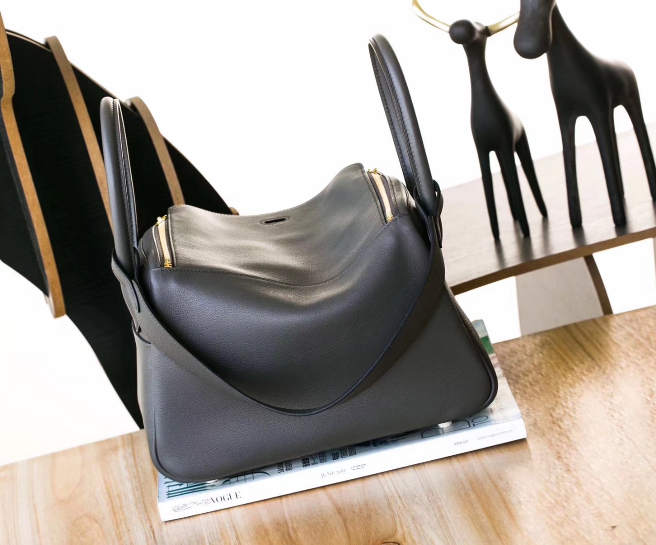 爱马仕Lindy女包 Hermes 88石墨灰原厂御用Swift牛皮琳迪包26CM 金扣