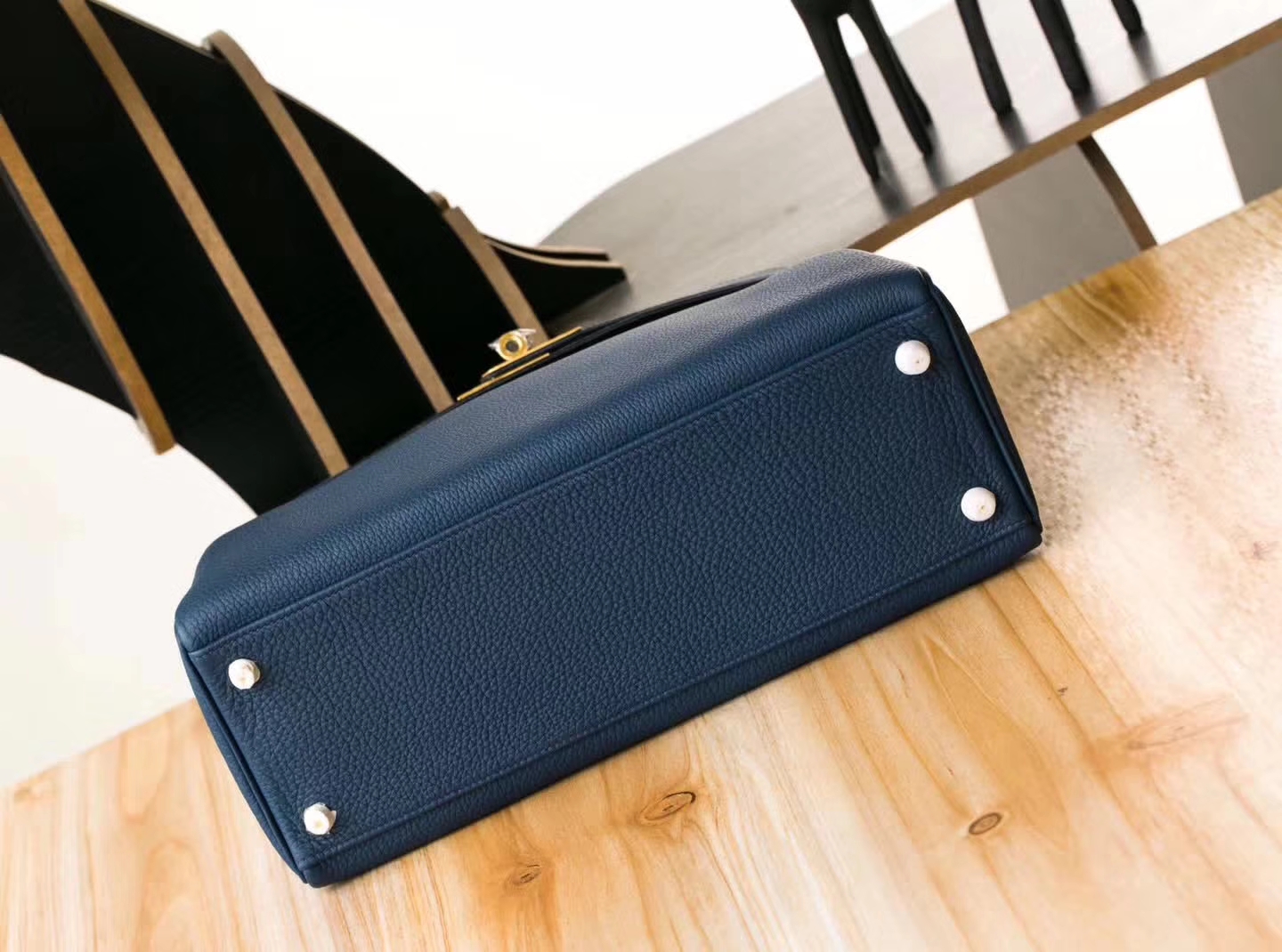 爱马仕凯莉包尺寸 Hermes Kelly32CM CK73宝石蓝顶级Togo牛皮 金扣