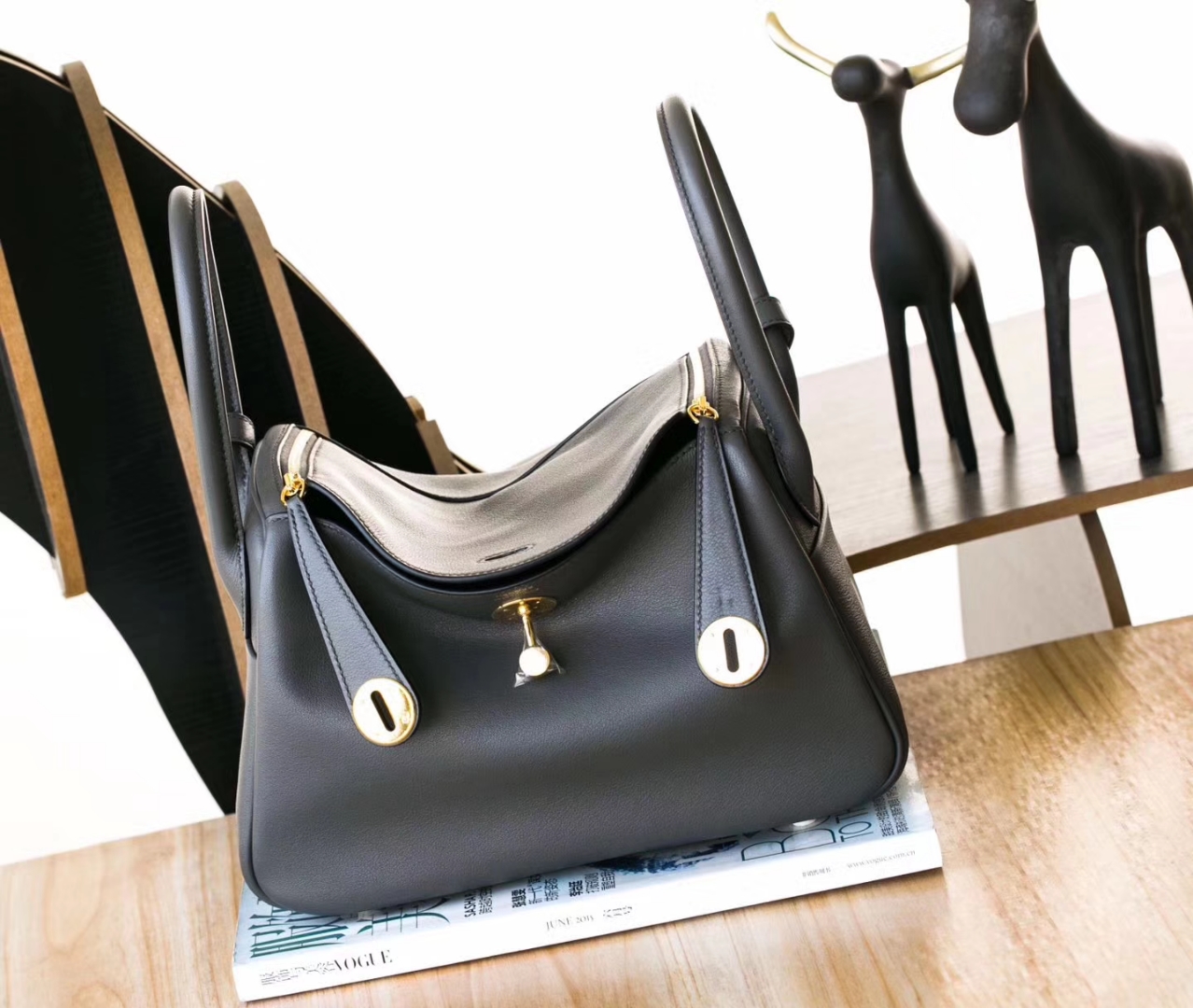 爱马仕Lindy女包 Hermes 88石墨灰原厂御用Swift牛皮琳迪包26CM 金扣