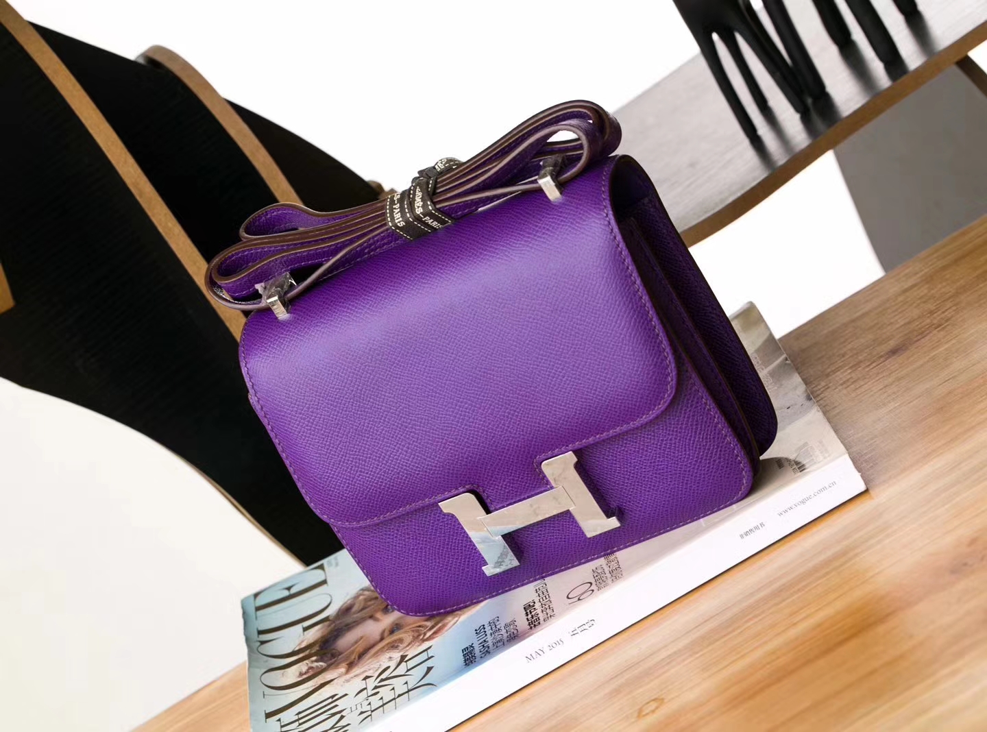 Hermes Constance18cm 爱马仕9W梦幻紫原厂Epsom牛皮空姐包 银扣