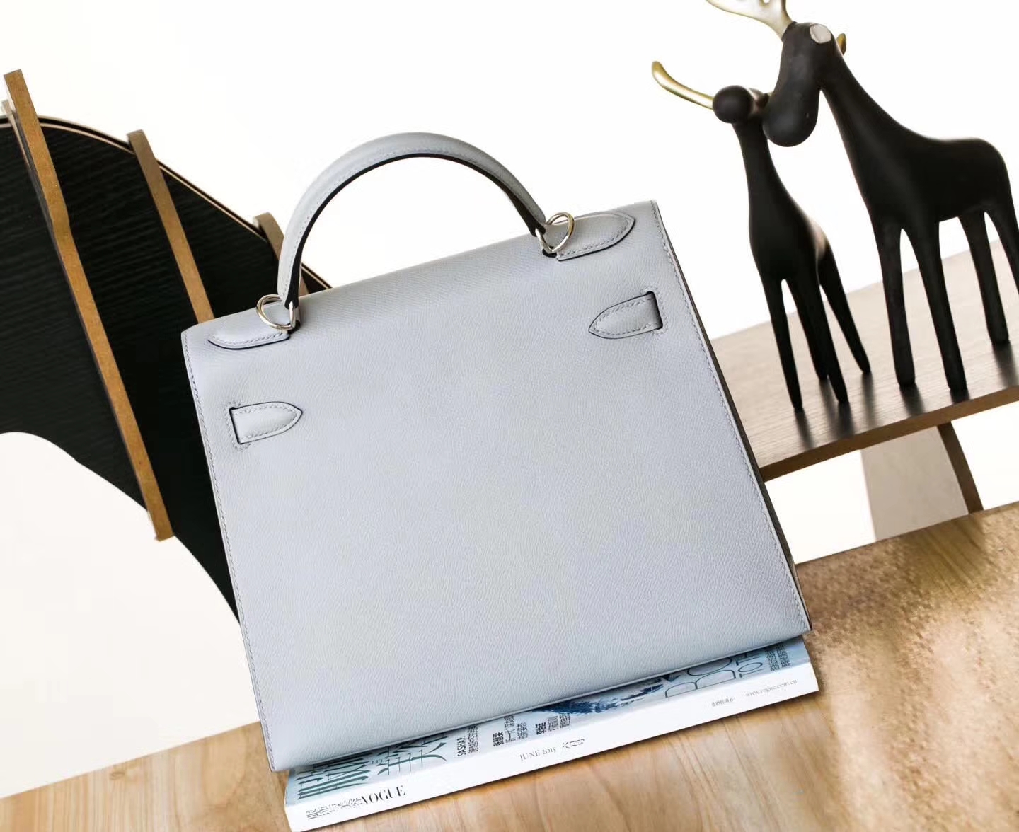爱马仕凯莉包尺寸 Hermes Kelly28CM 8U冰川蓝原厂Epsom牛皮 银扣