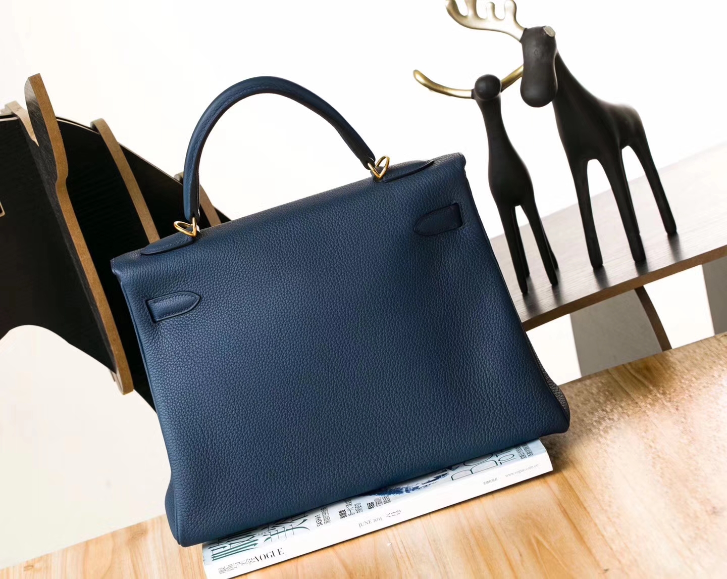 爱马仕凯莉包尺寸 Hermes Kelly32CM CK73宝石蓝顶级Togo牛皮 金扣