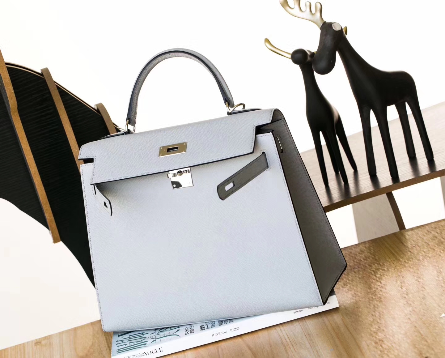 爱马仕凯莉包尺寸 Hermes Kelly28CM 8U冰川蓝原厂Epsom牛皮 银扣
