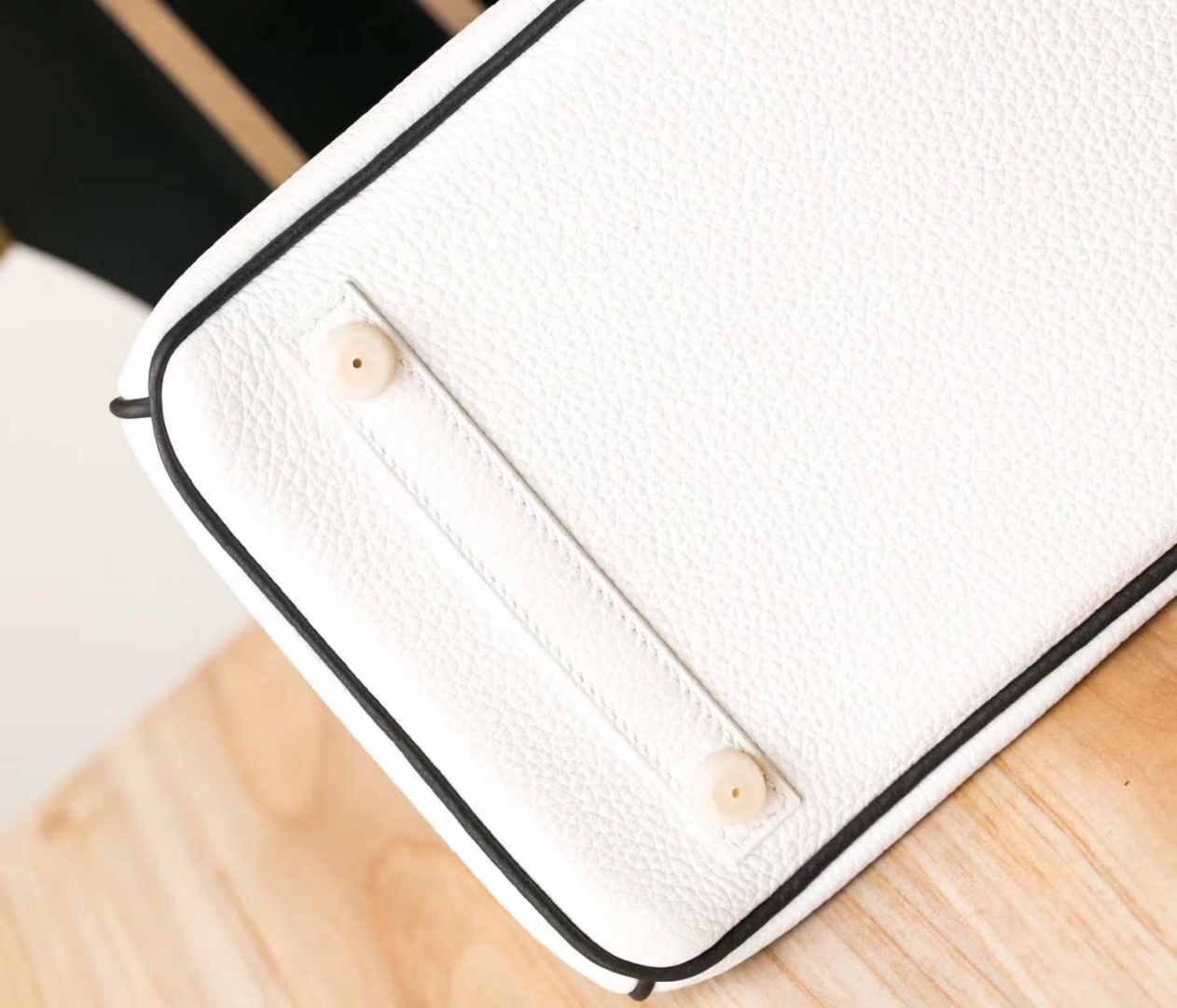 Hermes Birkin30CM 爱马仕黑色拼白色原厂Togo牛皮铂金包 金扣