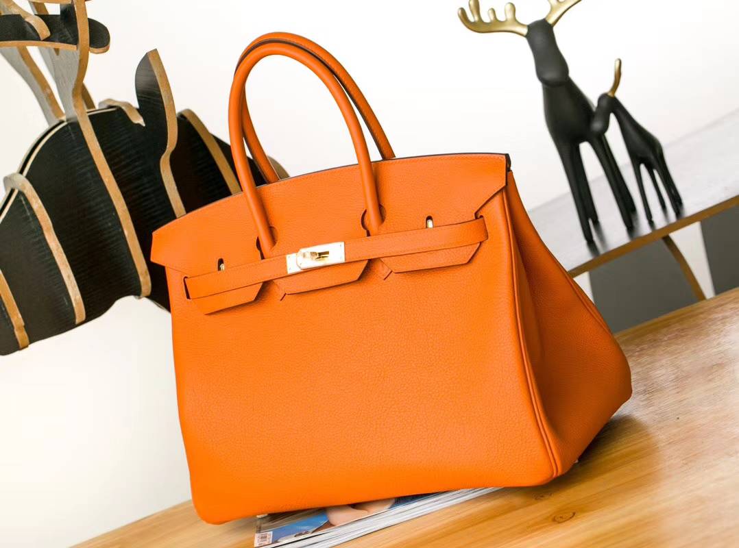 爱马仕Birkin包包 Hermes橙色顶级Togo牛皮铂金包Birkin35CM 金扣