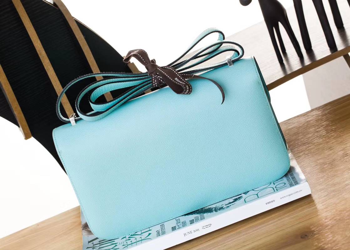 Hermes Constance26CM 爱马仕马卡龙蓝顶级epsom牛皮空姐包 银扣