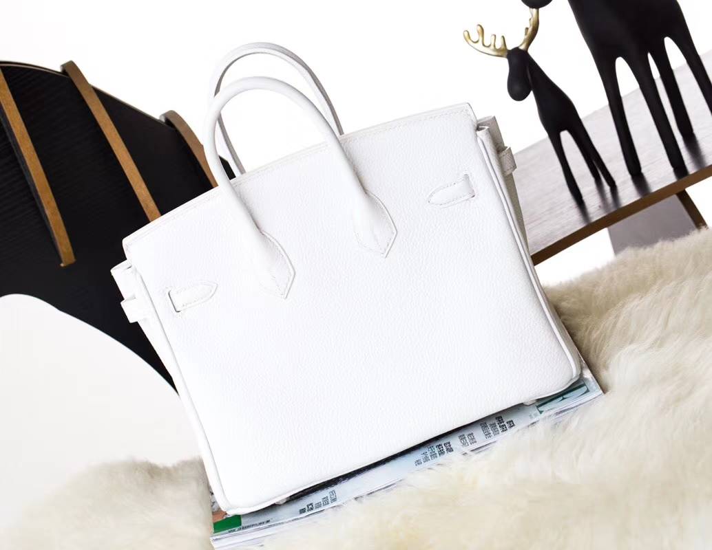 爱马仕铂金包尺寸 Hermes Birkin25CM 白色顶级Togo牛皮 金扣