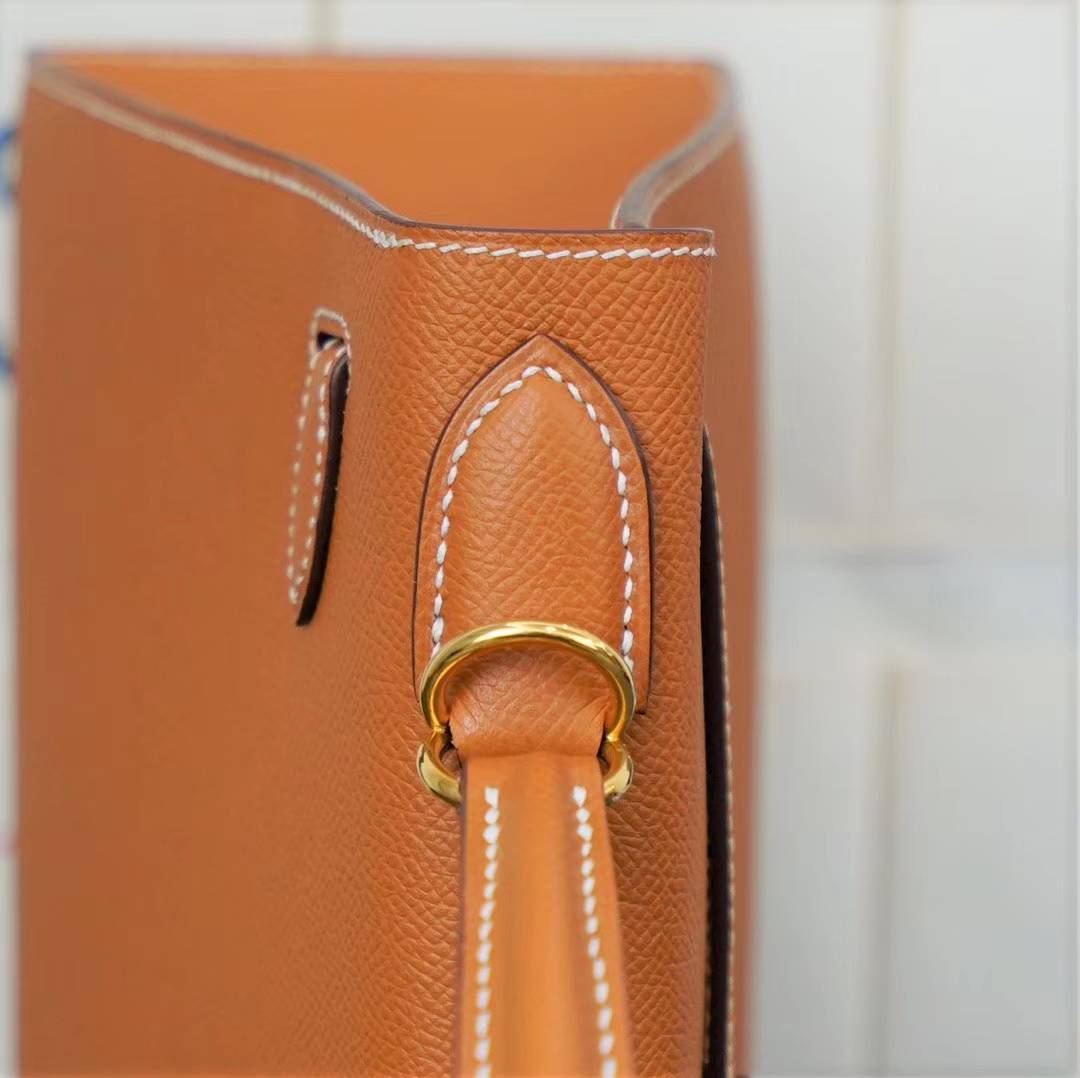 爱马仕Kelly女包 Hermes CK37金色原厂顶级Epsom牛皮凯莉包28cm 金扣