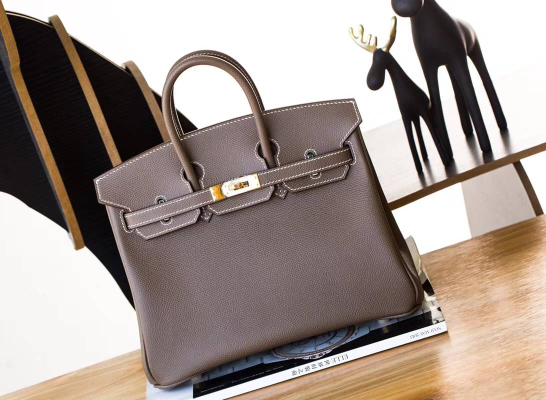 爱马仕铂金包价格 Hermes Birkin25CM 大象灰顶级Epsom牛皮 金扣