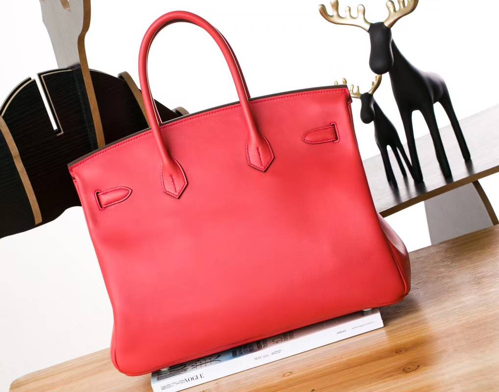 Hermes Birkin35CM 爱马仕斋普尔粉原厂Swift牛皮铂金包 银扣
