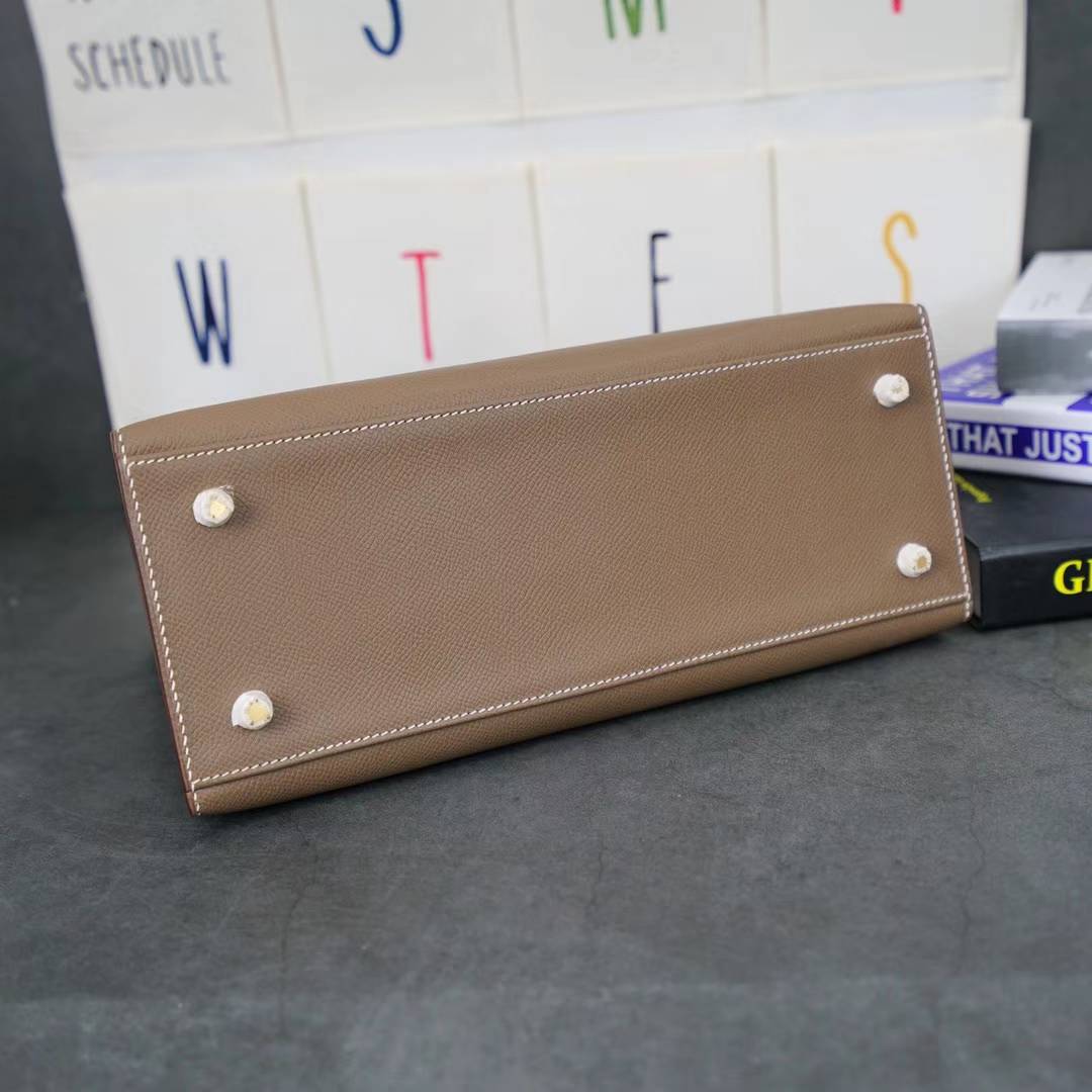 爱马仕凯莉包尺寸 Hermes Kelly28CM CK18大象灰原厂Epsom牛皮 金扣