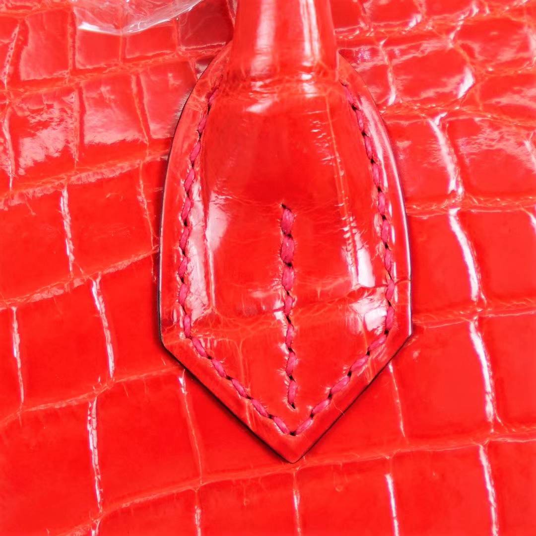 爱马仕铂金包尺寸 Hermes Birkin30CM 法拉利红亮面鳄鱼皮 金扣