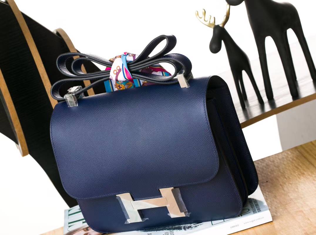 爱马仕空姐包尺寸 Hermes Constance24CM CK73宝石蓝康斯坦包 银扣