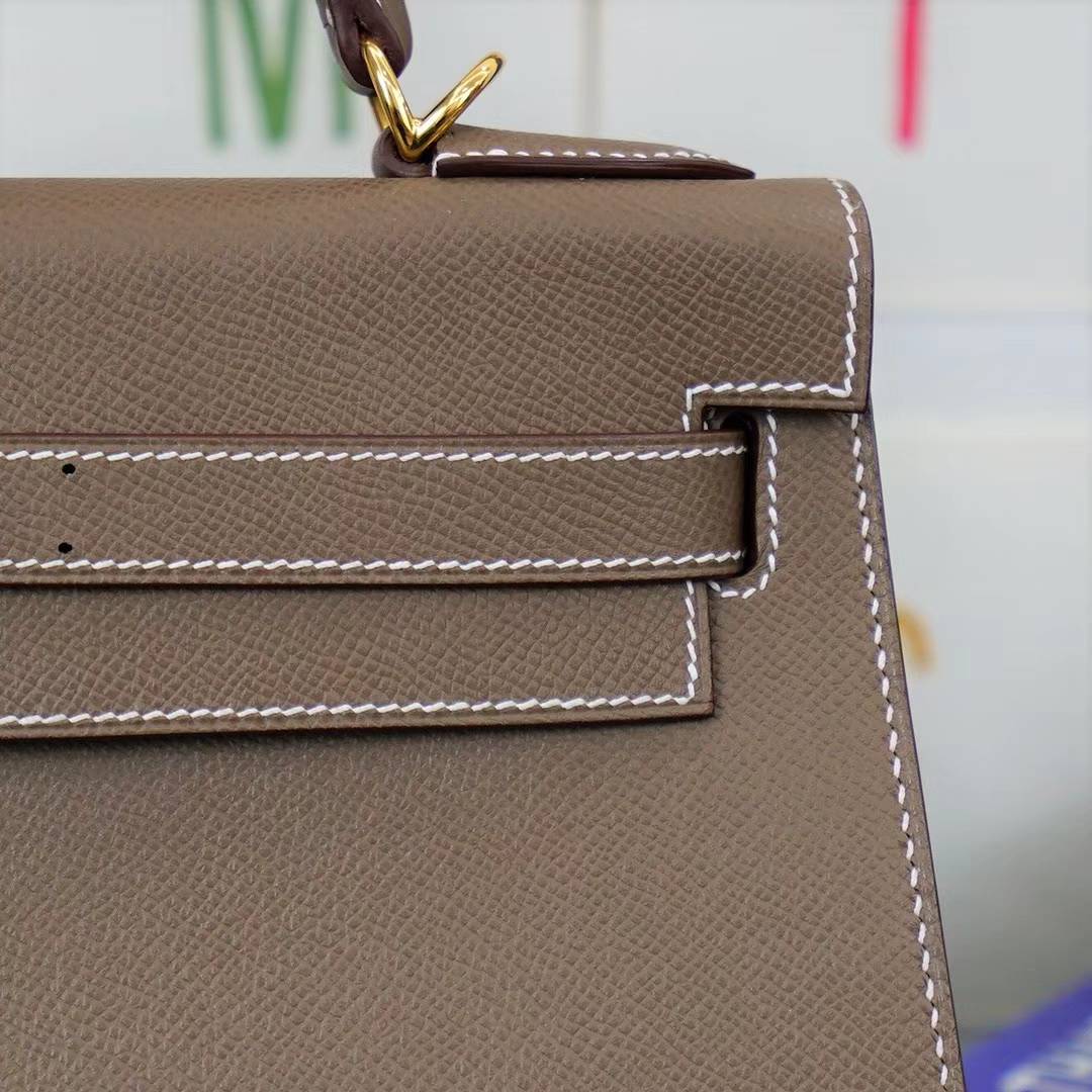 爱马仕凯莉包尺寸 Hermes Kelly28CM CK18大象灰原厂Epsom牛皮 金扣