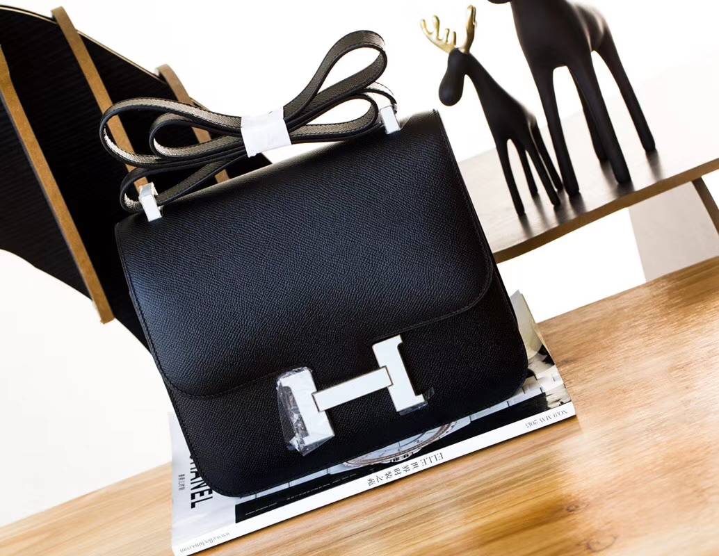 爱马仕康斯坦包 Hermes Constance24CM 黑色顶级epsom牛皮空姐包 珐琅扣