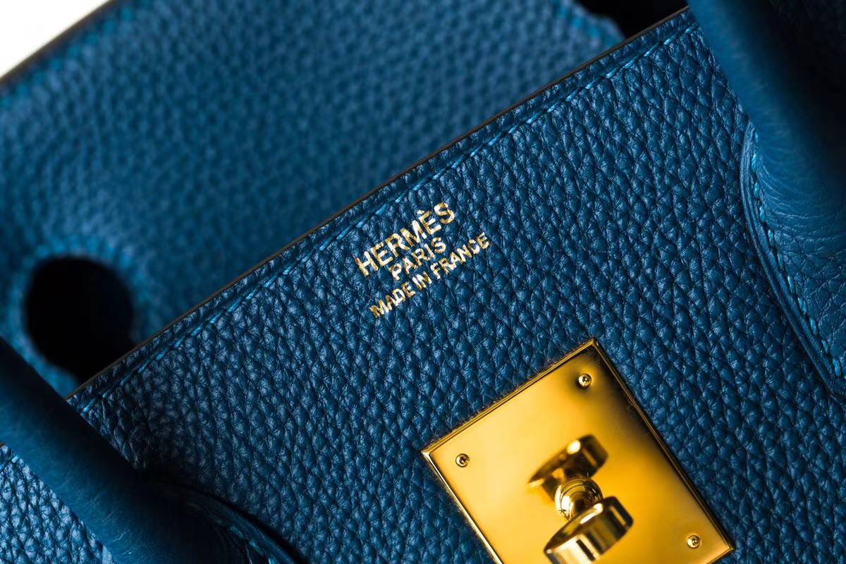 Hermes Birkin30CM 爱马仕加利西亚蓝顶级Togo牛皮铂金包 金扣