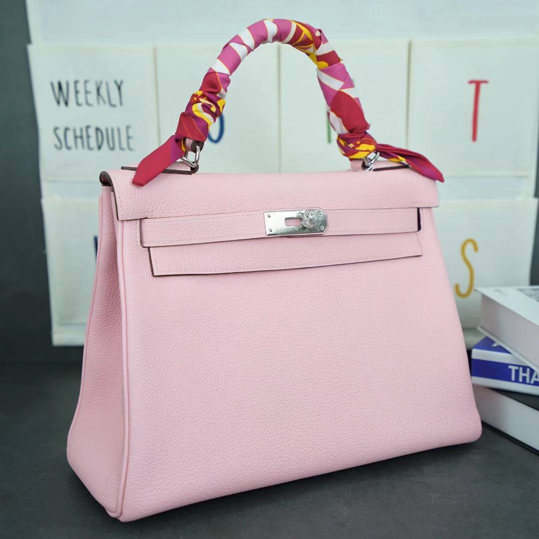 Hermes Kelly28CM 爱马仕3Q水粉色顶级togo牛皮凯莉包 金银扣