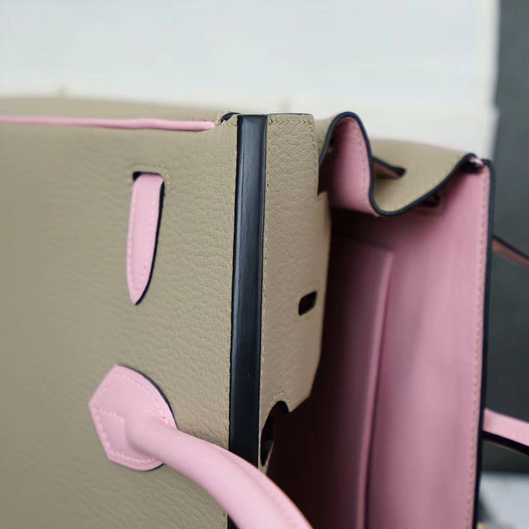 Hermes Birkin30CM 爱马仕CK81斑鸠灰拼3Q水粉色顶级山羊皮 拉丝金扣