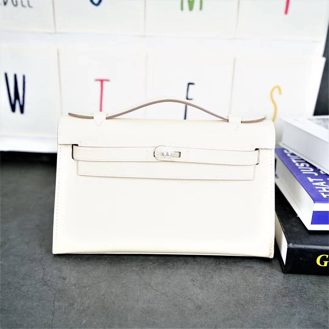 Hermes Minikelly22CM 爱马仕迷你凯莉包 10奶昔白Epsom牛皮 银扣