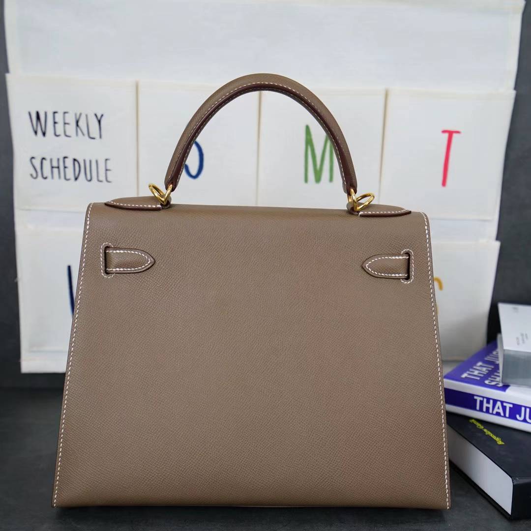 爱马仕凯莉包尺寸 Hermes Kelly28CM CK18大象灰原厂Epsom牛皮 金扣