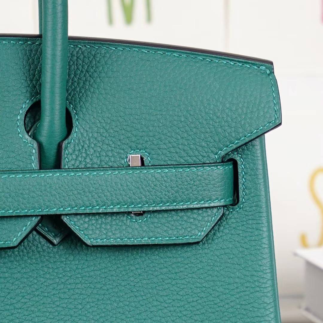 爱马仕Birkin包包 Hermes顶级Togo牛皮铂金包30CM Z6孔雀绿 金扣