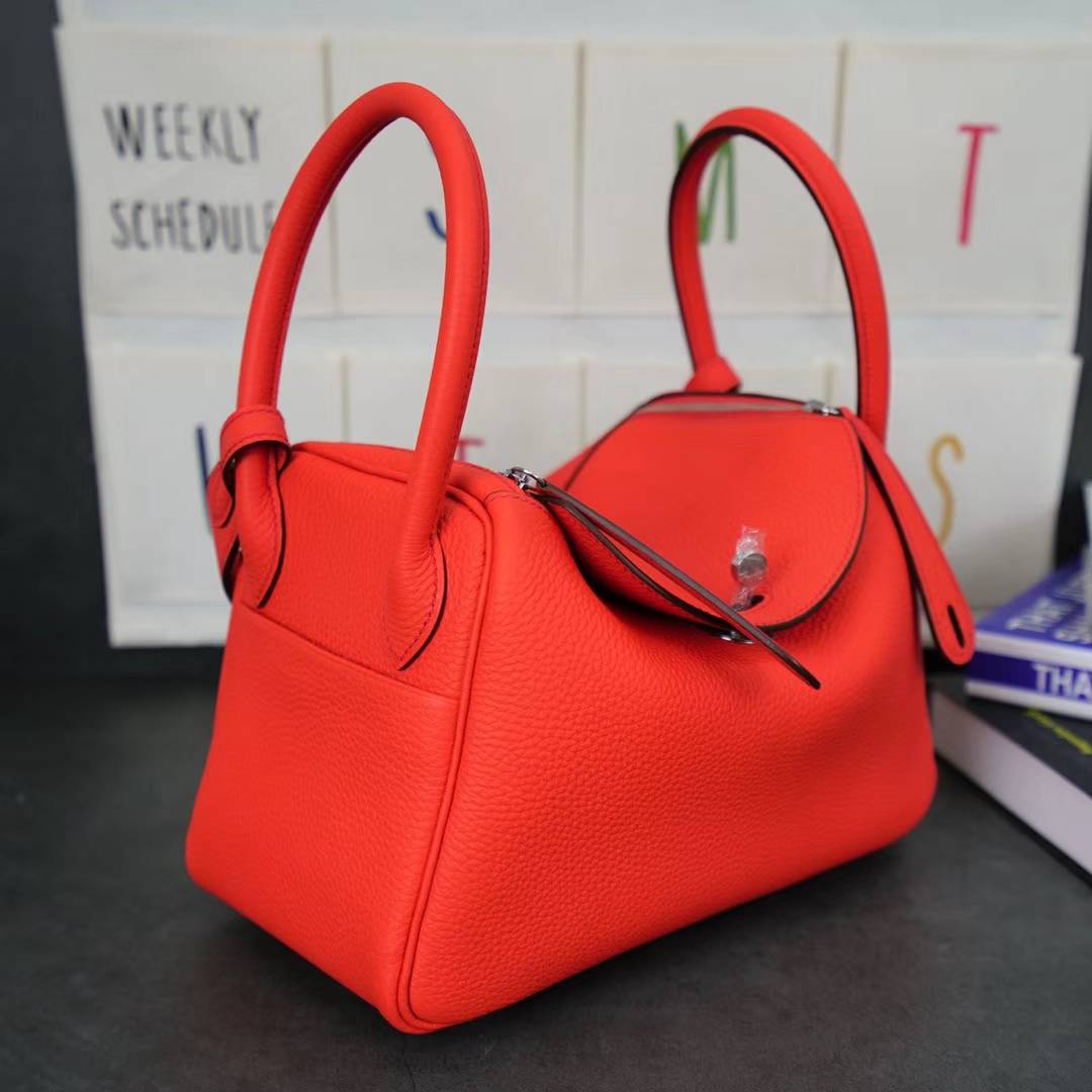 Hermes Lindy26CM 爱马仕琳迪包 9J火焰橙原厂顶级Togo牛皮 银扣