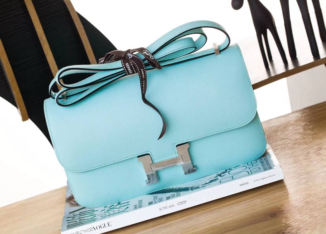 Hermes Constance26CM 爱马仕马卡龙蓝顶级epsom牛皮空姐包 银扣