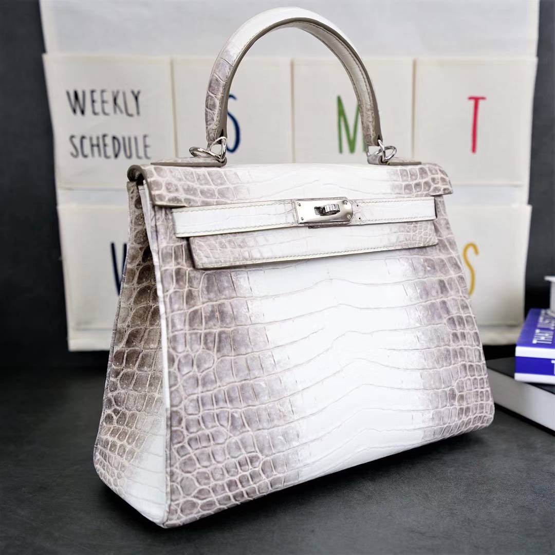 Hermes Kelly28CM 爱马仕喜马拉雅雾面两点鳄鱼皮凯莉包 银扣