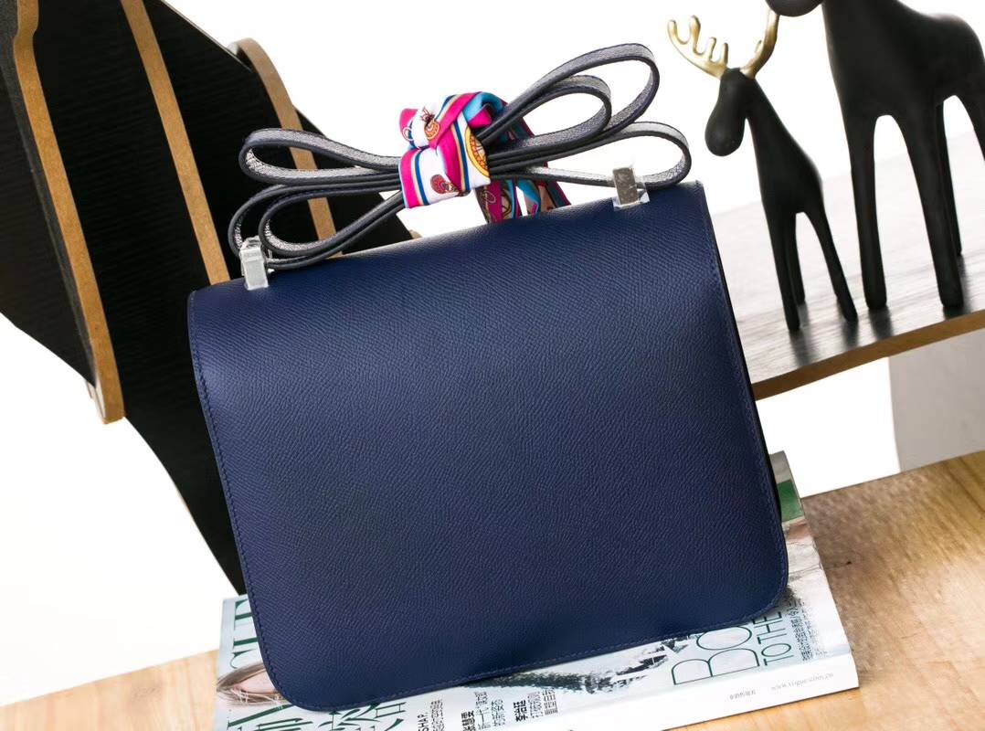 爱马仕空姐包尺寸 Hermes Constance24CM CK73宝石蓝康斯坦包 银扣
