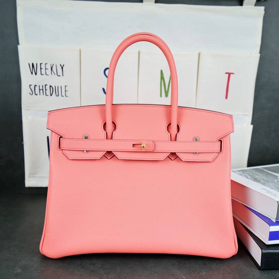 Hermes Birkin30CM 爱马仕P1裸粉色顶级Togo牛皮铂金包 金扣
