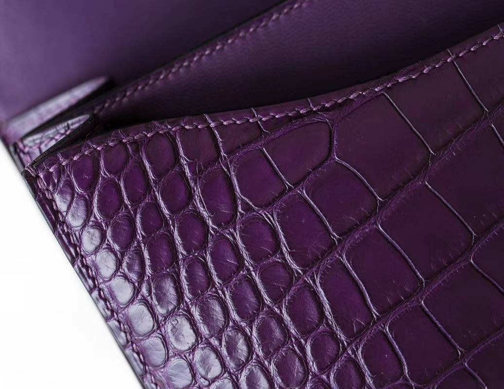 Hermes Constance24CM 爱马仕梦幻紫雾面点鳄鱼皮康斯坦空姐包 银扣