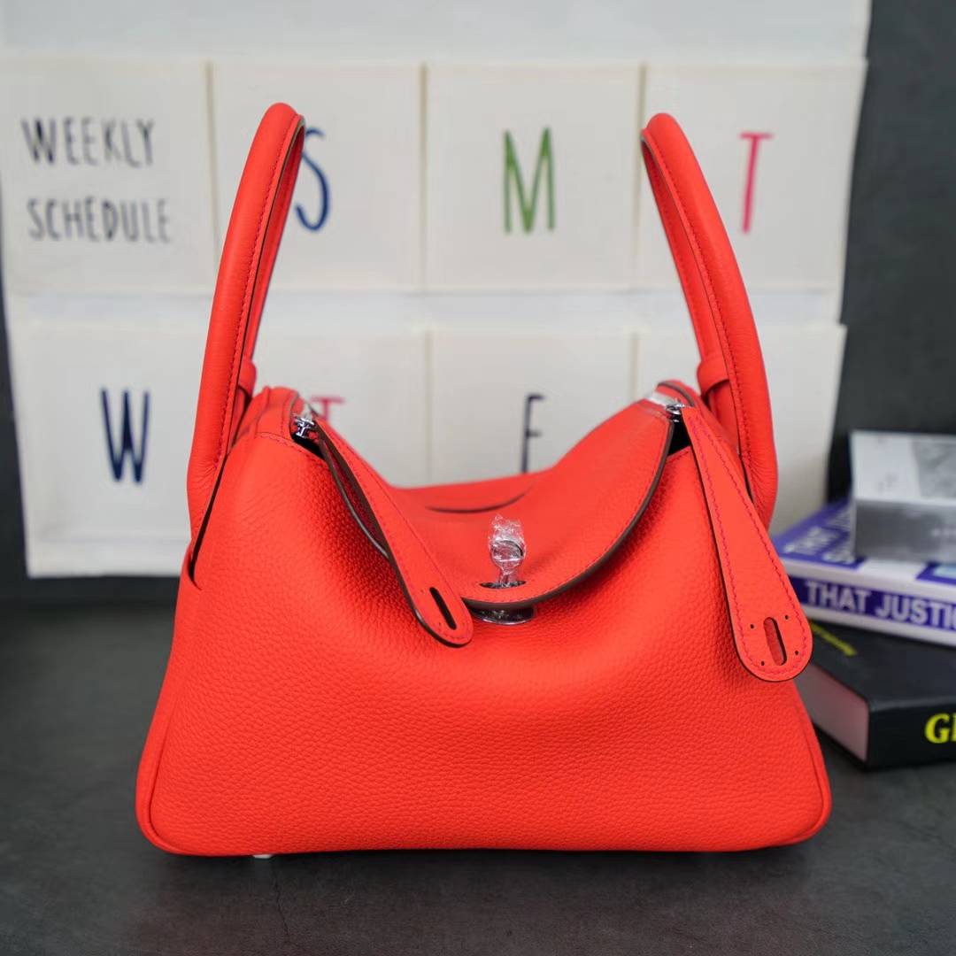 Hermes Lindy26CM 爱马仕琳迪包 9J火焰橙原厂顶级Togo牛皮 银扣