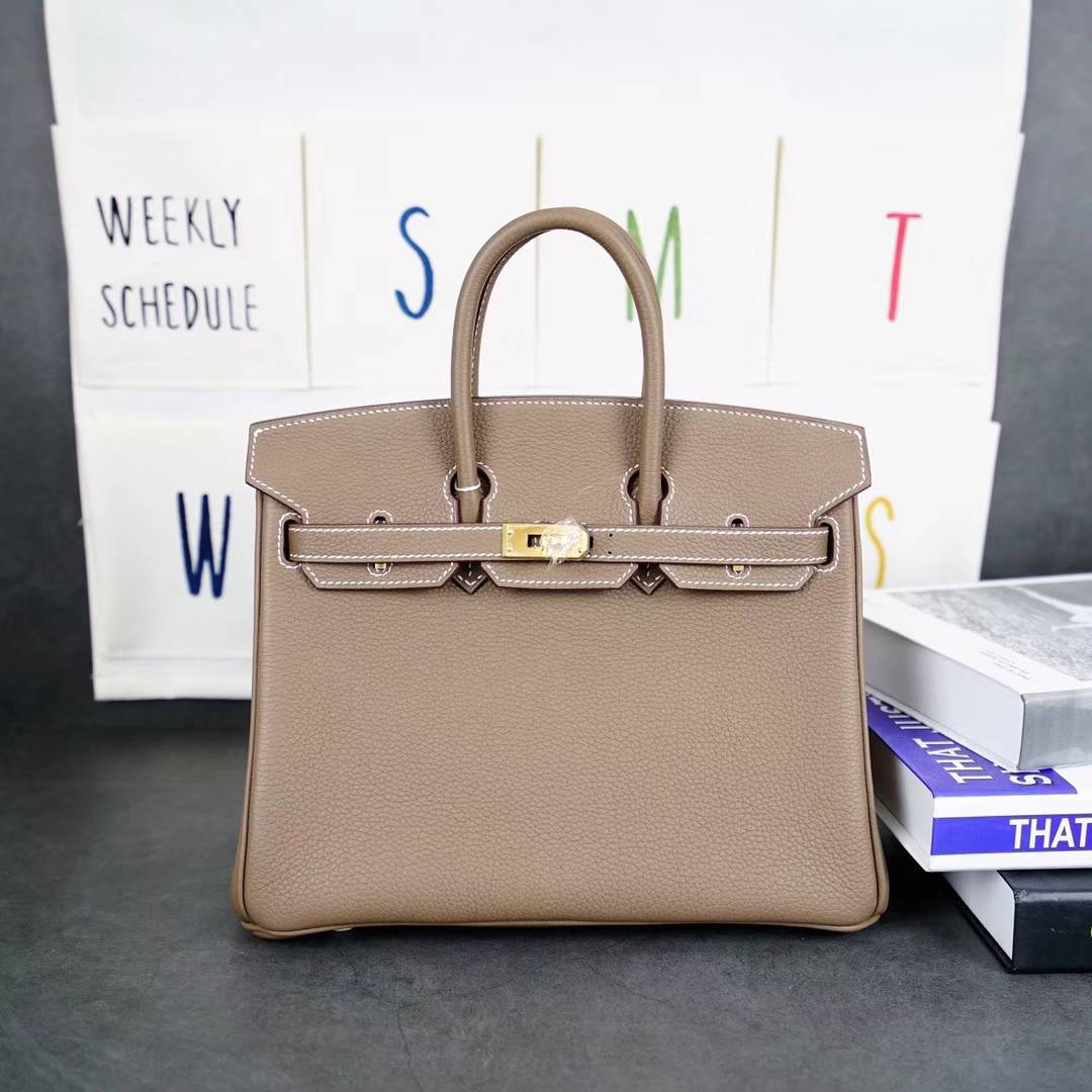 Hermes包包官网 爱马仕CK18大象灰顶级Togo牛皮铂金包Birkin25CM 金扣